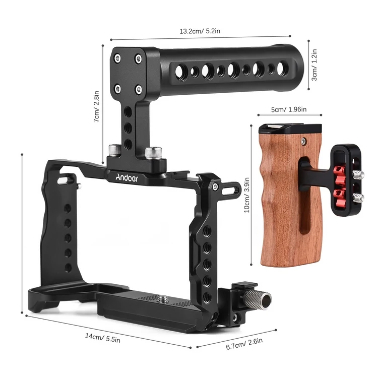 Andoer Camera Cage + Top Handle + Side Hand Grip Protective Cage Kit Aluminum Alloy Camera Video Cage