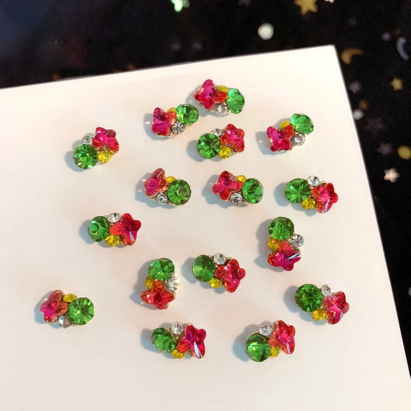 5pcs Colored Diamonds Nail Flashing Crystal Right Angle Candy Colored Sparkling Finished Pile Diamonds Manicure Accessories