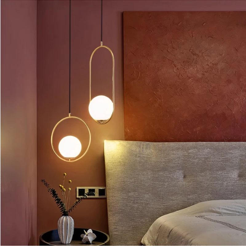 Glass Ball Pendant Lights Brass Black Hanging Lamp Chandelier Modern Living Room Dining Bedroom Decor Ceiling Lighting Fixture