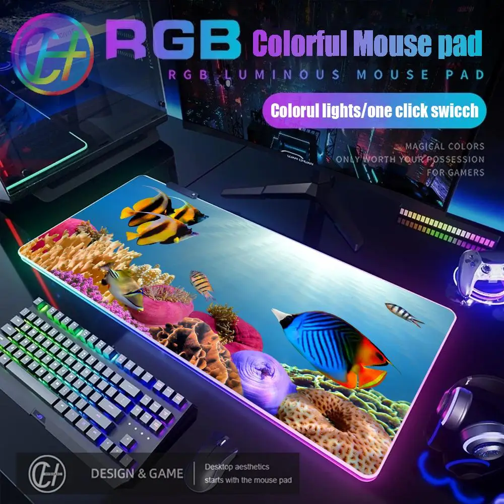 

HYBXAXC Tropical Fish Ocean Whale Majestic Mouse Pad RGB Gaming Mouse Pad Desk Mat HD Gamer Large LED Light XXL 80X40 Mouse Pad