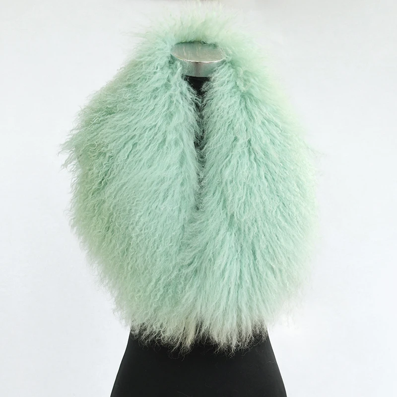 CX-A-52 Women Winter Coat Decorative Real Mongolian Lamb Fur Shawl Collar Scarf