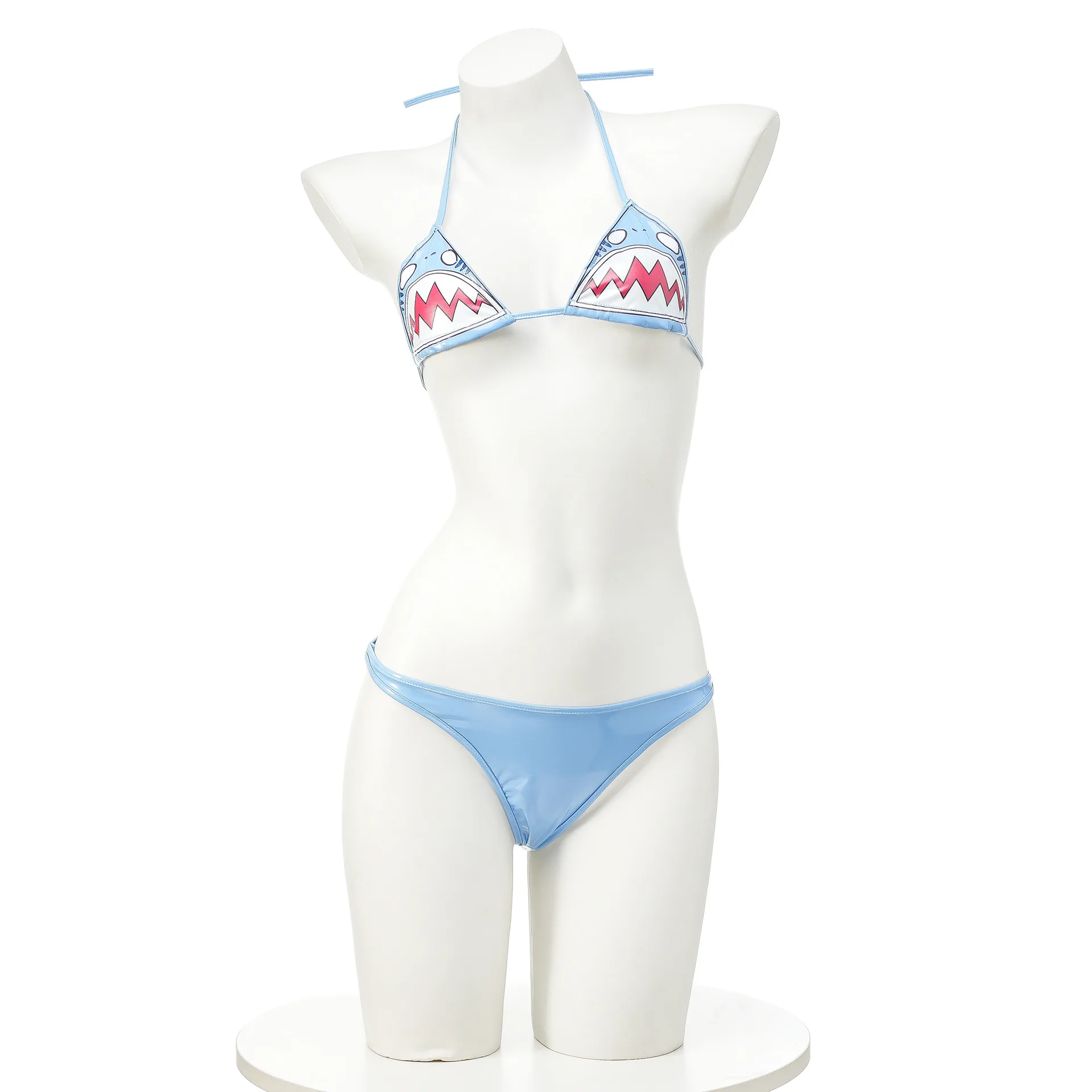 미니 상어 큰 입 비키니 붕대 속옷 세트, 3 포인트 스타일 학교 코스프레 코스튬 여아 유니폼 비키니