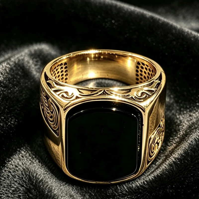 New fashionable men's domineering black zircon ring, engraved lace men's ring daily wear jewelry
