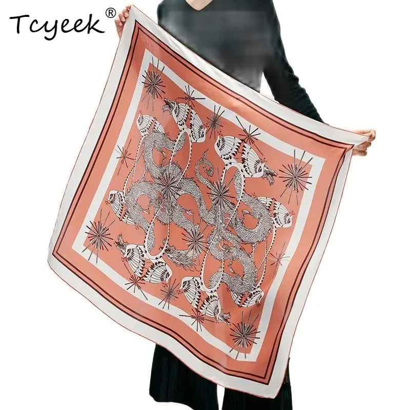 

Tcyeek, 12MM 100%Mulberry Silk Elegant Scarf, Fashion Printed, Women French Headband Versatile Kerchief, Mom Gifts A48961QC