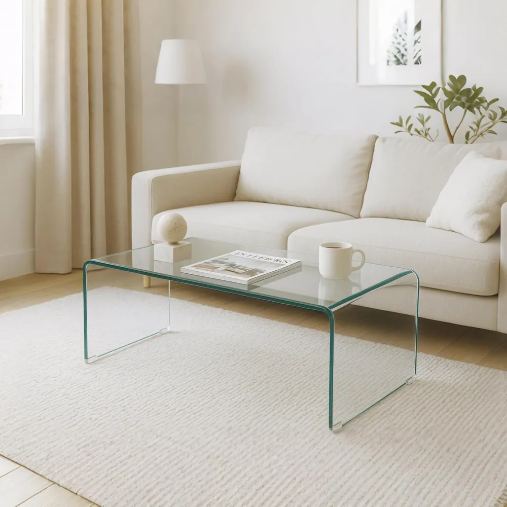 Mesa de centro moderna de vidrio templado, mesa central transparente para sala de estar, diseño elegante y duradero de 0,47 pulgadas de grosor