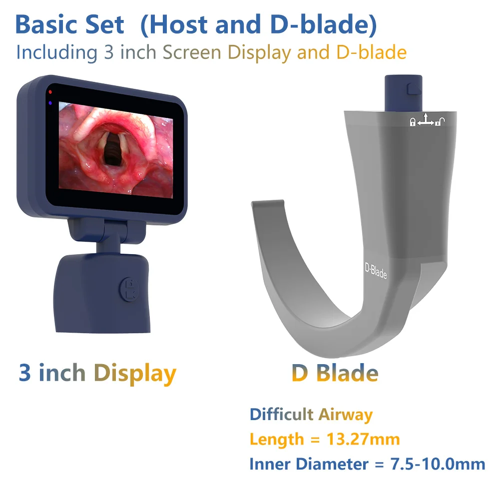 Anesthesia Video Laryngoscope with D-Blade Reportable Video Laryngoscope for Intubation 3.2 inch Display Video Endoscope