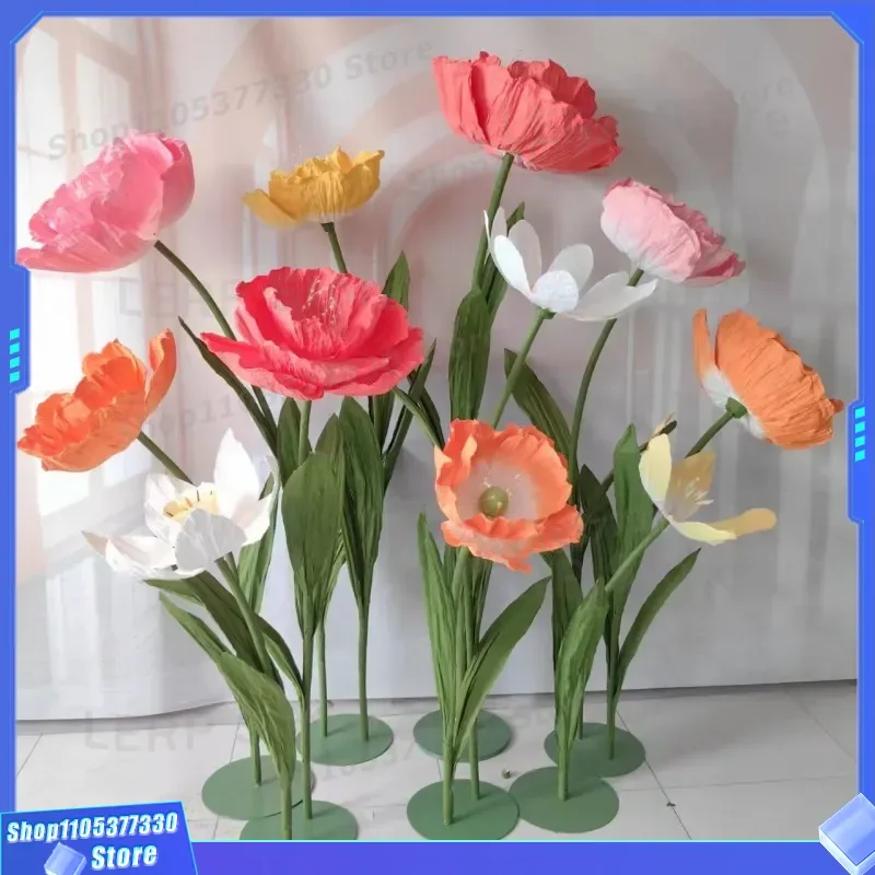 Handmade Paper Poppy Flower Set for Wedding Stage Decoration Artificial Simulation Blossoms Road Lead Props Export Quality