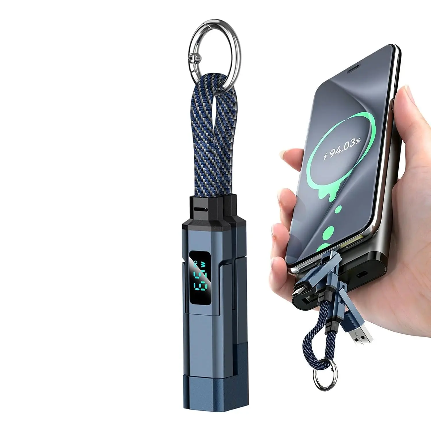 4 in 1 Keychain Charging Cable 65W 4-in-1 Digital Display | Cellphone Charger Cord for Travelers Tech Lovers Home Office Travel