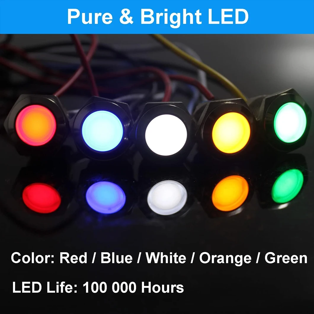 Imagen 6: ABILKEEN - Lote de 10 Luces Indicadoras LED de Metal de 19 mm, 3~220 V, Lámpara Piloto de Señal LED con Terminal de Soldadura/Tornillo de 2 Pines, IP65 Impermeable