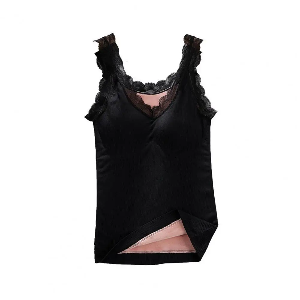 Stretchy Thermal Camisole Women’s Thermal Tank Top with Lace Trim Fleece Lined Camisole V Neck Warm Base Layer Cami Underwear