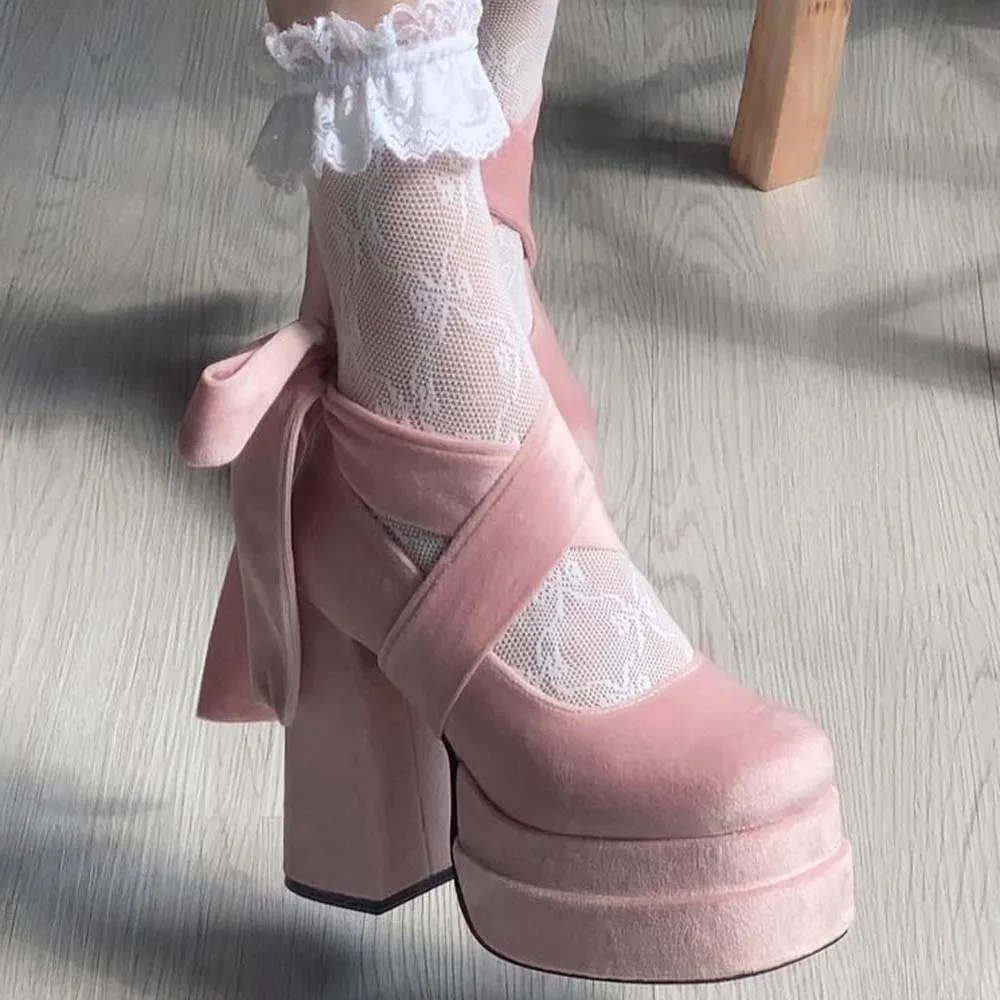 أحذية الشتاء النسائية عيد الميلاد سيدة سانتا كلوز تأثيري أحذية لوليتا عالية الكعب السنة الجديدة حفلة هدية ماري جينس منصة سميكة #4