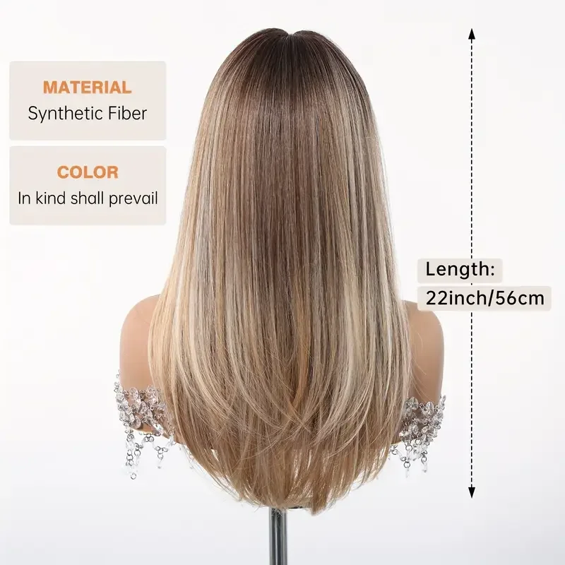 Natural Layered Hair Wigs For Women Daily Party Use Brown Ombre Synthetic Wigs Long Straight Fake Hair With Bangs Heat Resistant image 4