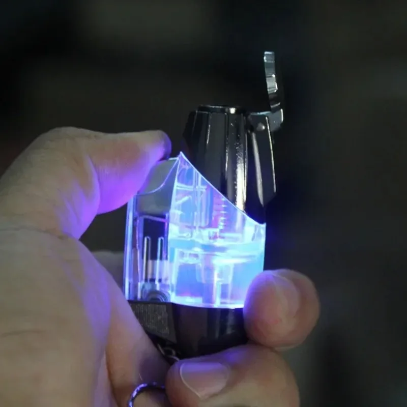 Outdoor Windproof Butane Gas Lighter Transparent Body Blue Jet Flame Turbo Torch Portable Cigar Lighter Personalized Men's Gift view 2
