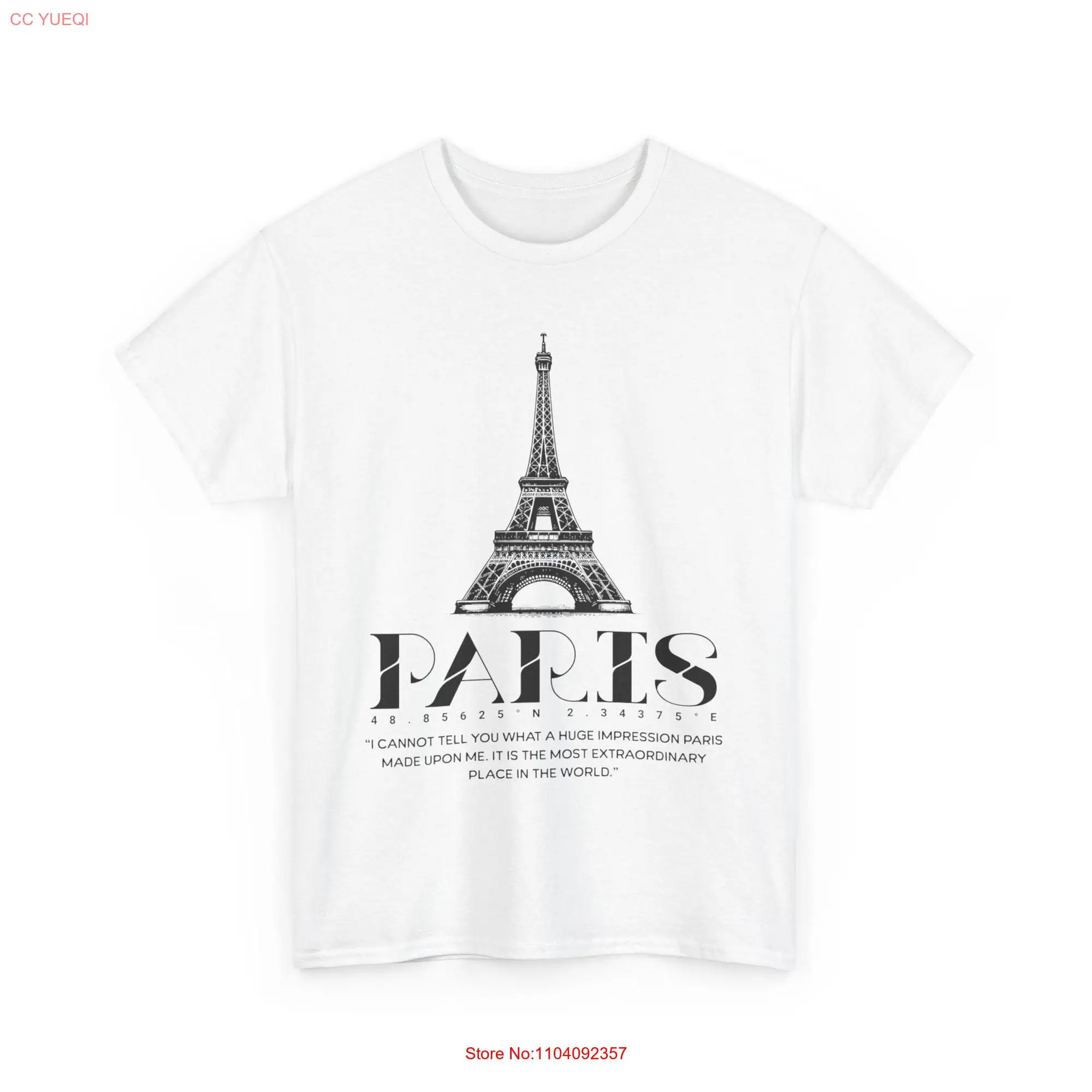 Paris Skyline T Shirt City of Light Parisian Eiffel Tower Apparel French Fashion Top Chic Romantic long or short sleeves