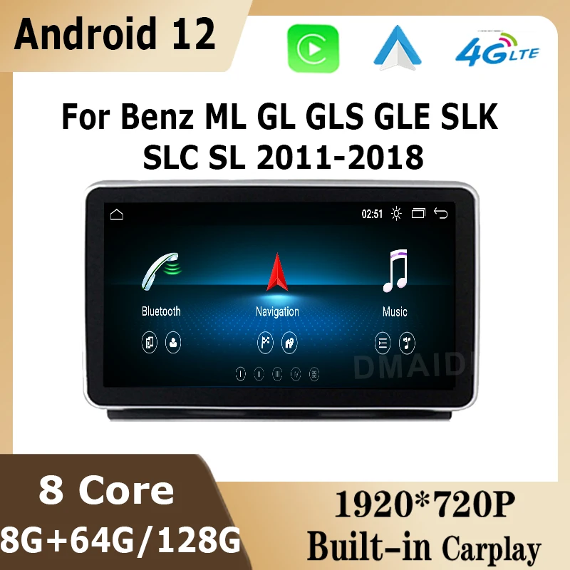 

Andriod 12 8G+128G GPS Multimedia Player For Mercedes Benz ML-Class GLS GLE SLK SLC SL ML W166 GL X166 Carplay