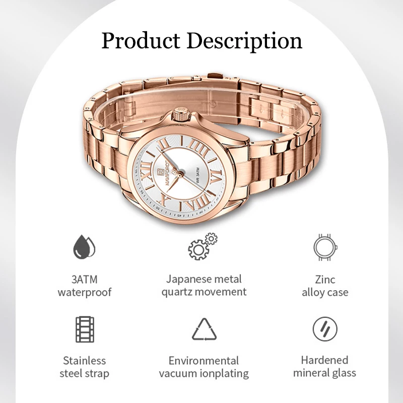 New NAVIFORCE Watches Women Stainless Steel Band Elegant Wristwatch Delicate Dial High Quality Quartz Waterproof Ladies Bracelet