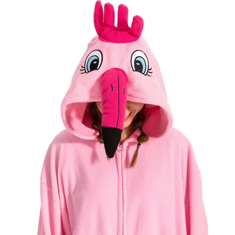성인 할로윈 Onesie 핑크 만화 플라밍고 잠옷 여성용 동물 Kigurumi 잠옷 Homewear 코스프레 파티 의상