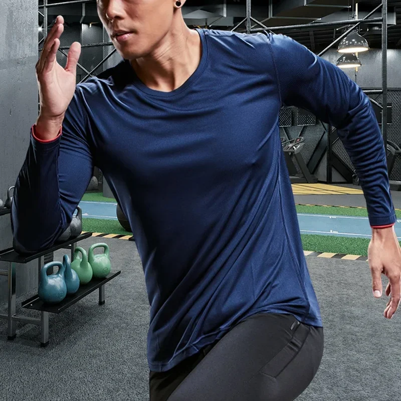 Camisetas deportivas para correr para hombre, camisetas de manga larga de talla grande, ropa de entrenamiento transpirable de ajuste seco, ropa deportiva para gimnasio, sudaderas de Fitness