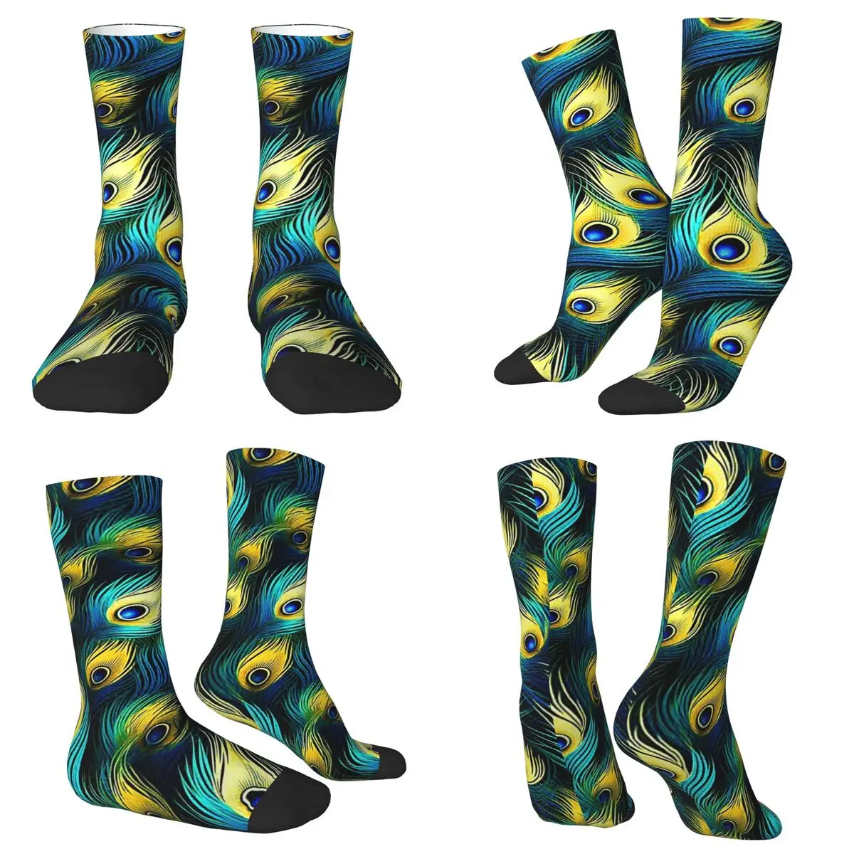 All Seasons Crew Stockings Vintage Peacock Feather Socks Crazy Hip Hop Long Socks for Men Women Valentine's Day Gifts
