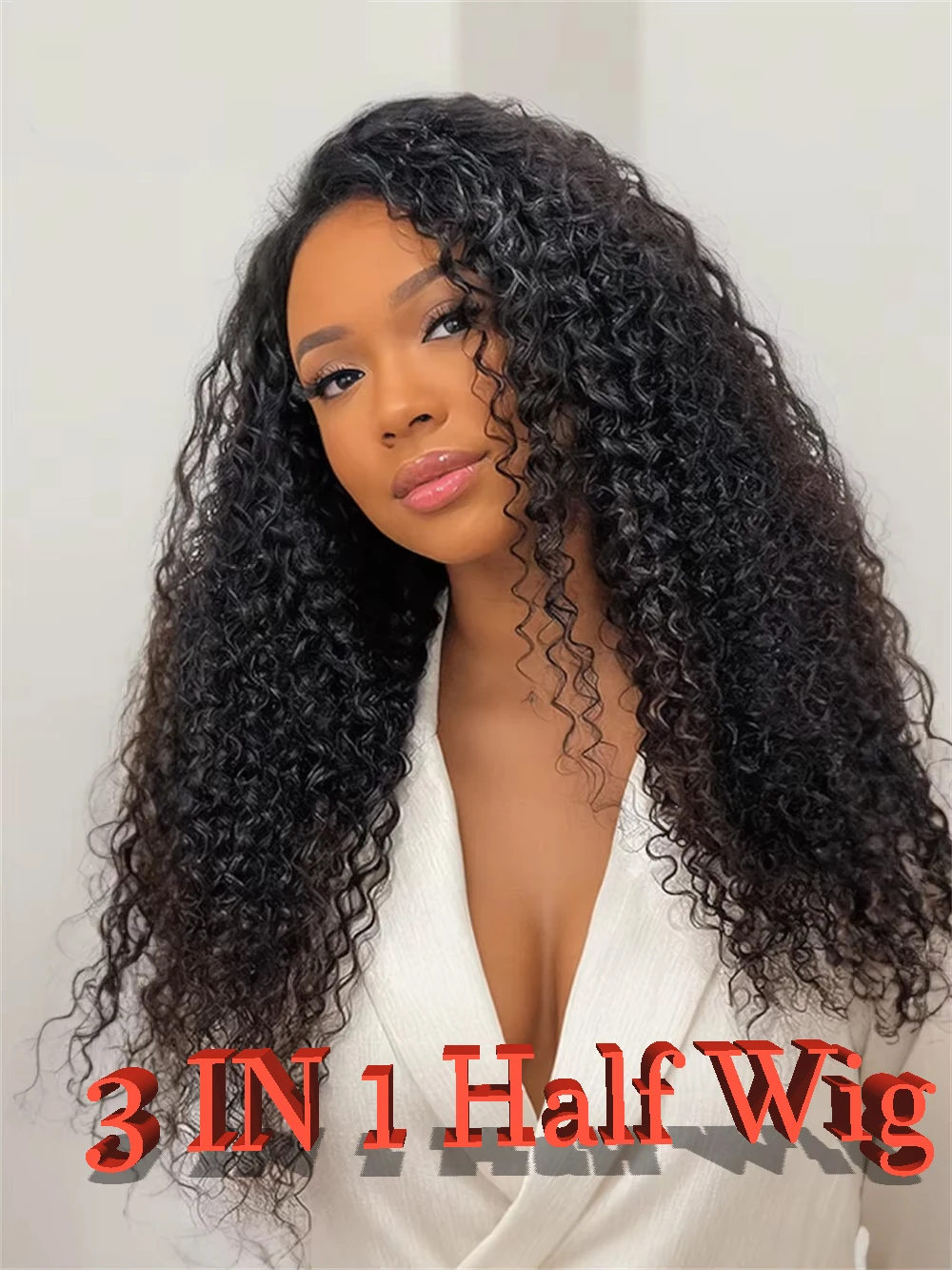 

Бесклеевой парик без клея для начинающих, полупарик 3 в 1, полупарик, вьющиеся человеческие волосы, бесшовный зажим в парике, странный вьющийся парик из волос