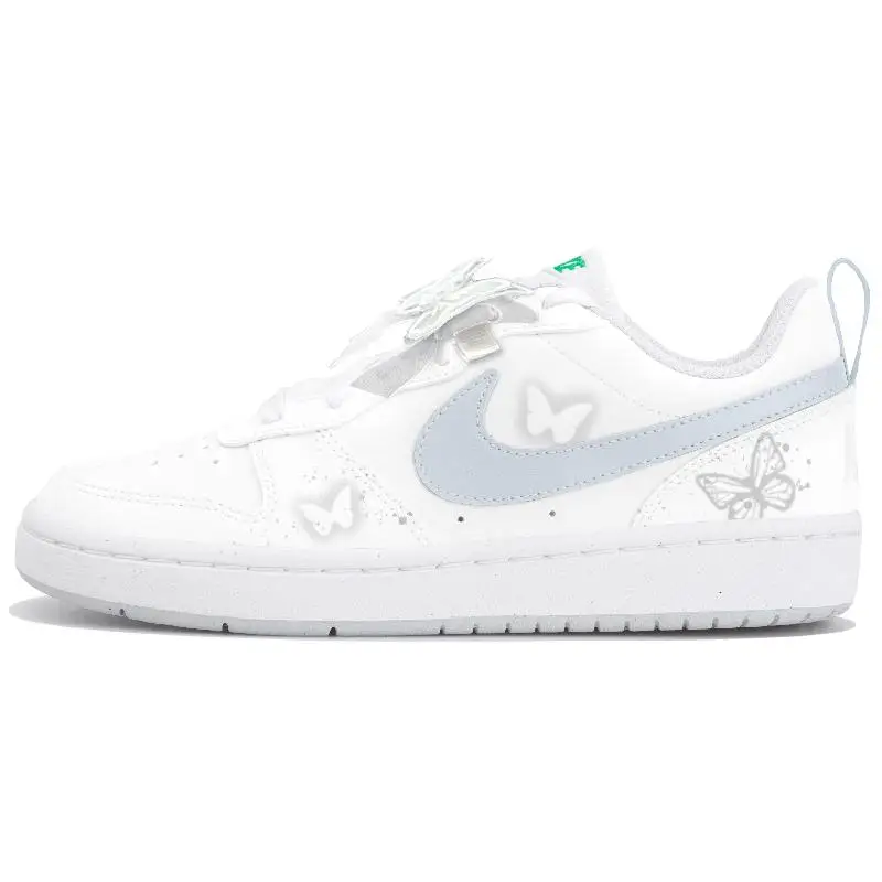 【Customize】Nike Court Borough 2 Skateboarding Shoes Women's Low-top White/Gray/Blue Sneakers shoes DV5456-109