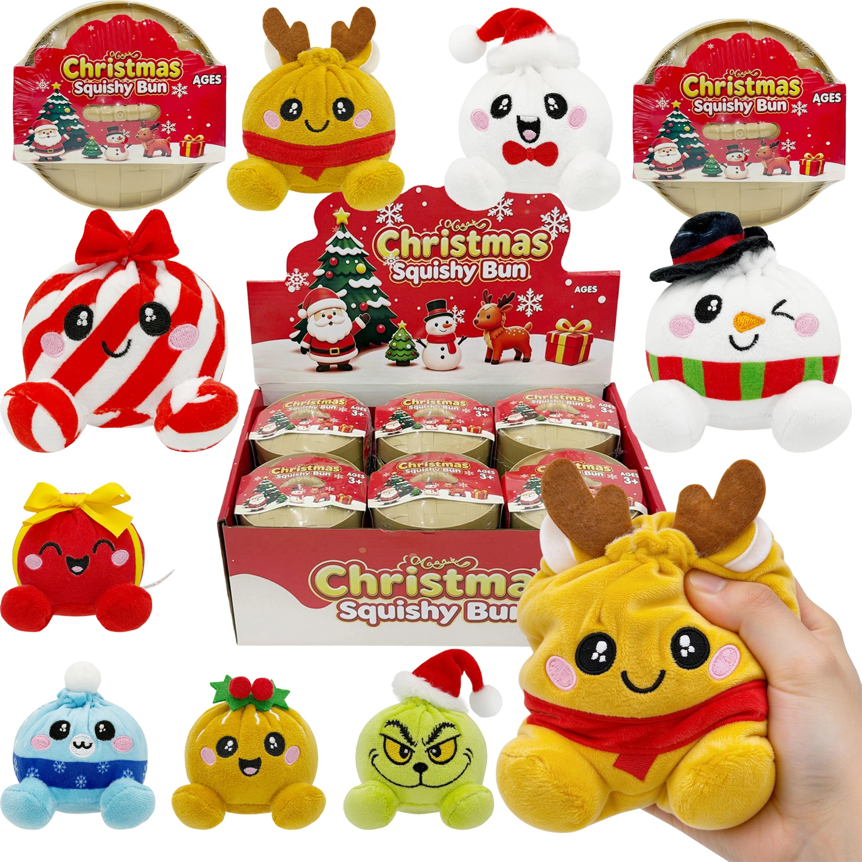 Christmas Dumpling Squishy Squeeze adult Toy Packed Snowman Elk Santa Claus Fidget Toy adult Stress Plush Vent Toy Surprise Gift