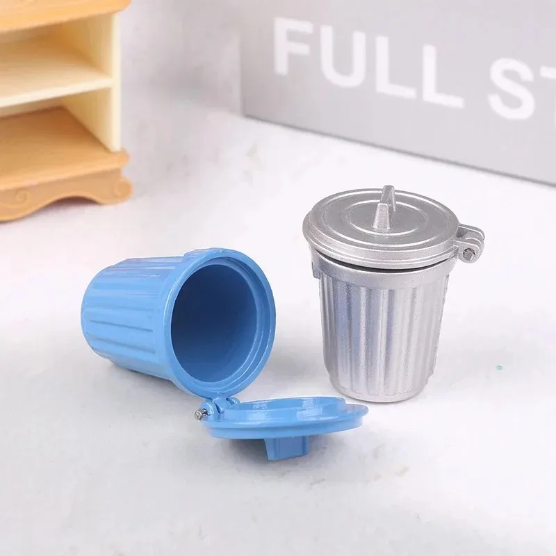 Miniature Toy Model Scene Doll House Accessories Mini Wooden Trash Can Dustbin Mini Waste Bin