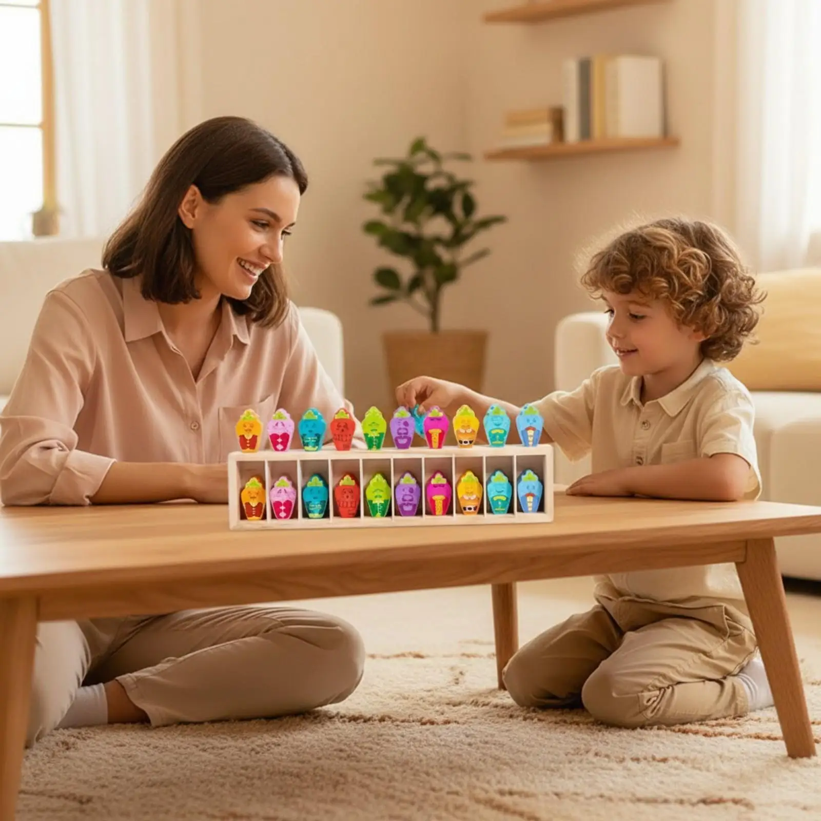 Preschool Memory Game Wooden Tabletop Set with Illustrated Pieces for Parent Child Bonding Activities