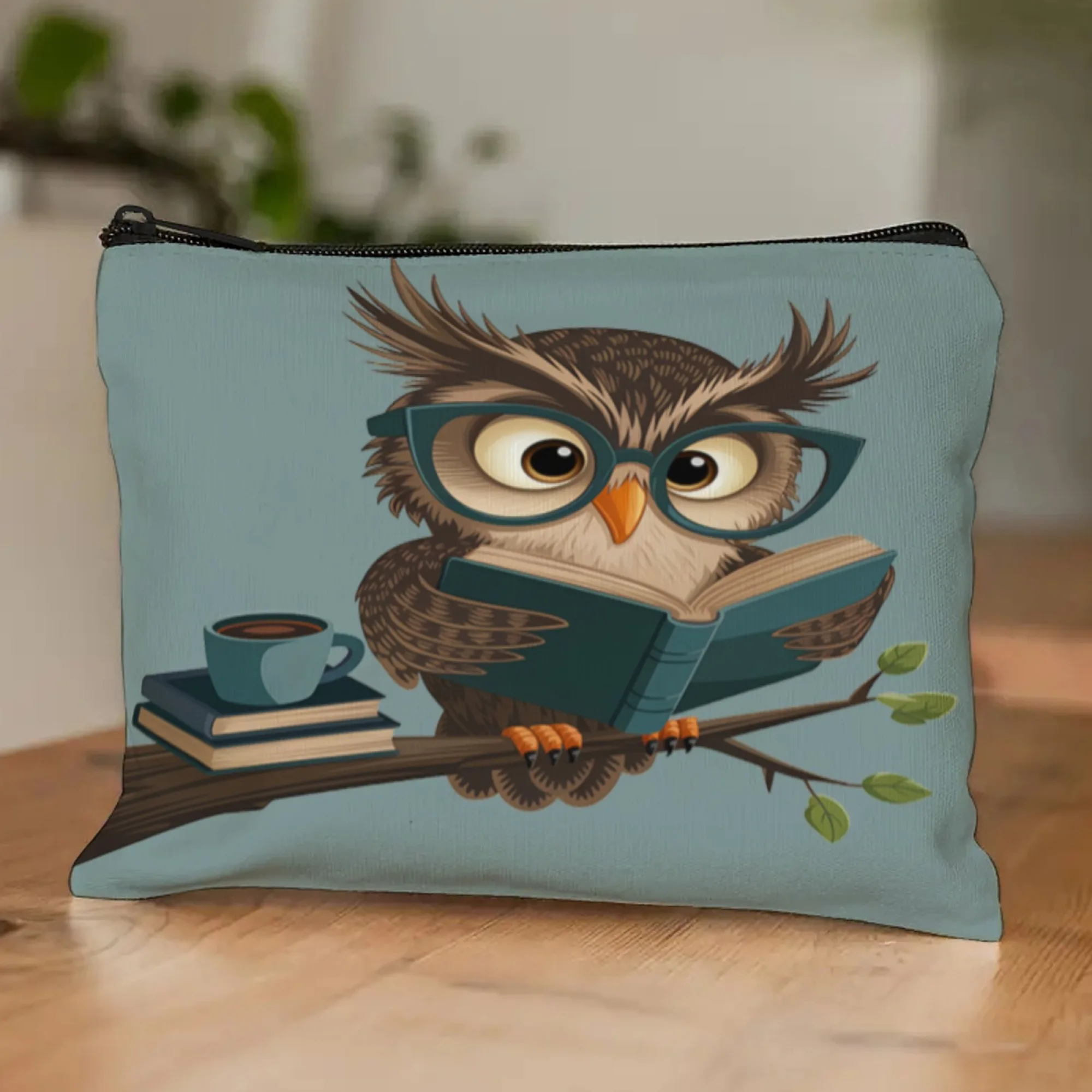 قماش حقائب مستحضرات التجميل سستة حامل بطاقة المفاتيح الكرتون طالب مقلمة محفظة نسائية للعملات المعدنية الكرتون الأكاديمي البومة حقيبة التخزين المحمولة #1