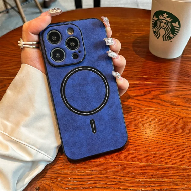 

Top Quality Strong Magnetic PU Leather Case for iPhone 16E 15 14 13 12 11 Plus Pro Max Magsafe Wireless Charge Cover