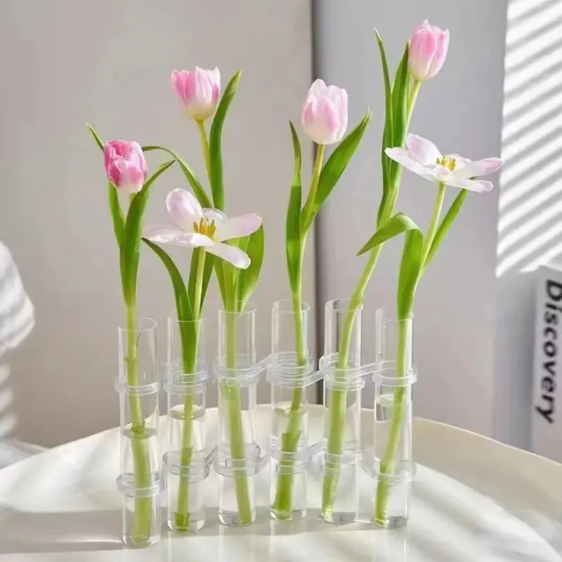 Clear Test Tubes for Plant Propagation Tube with Brush Plastic Test Tubes for Hydroponic Plants Flowers Home Office Decor