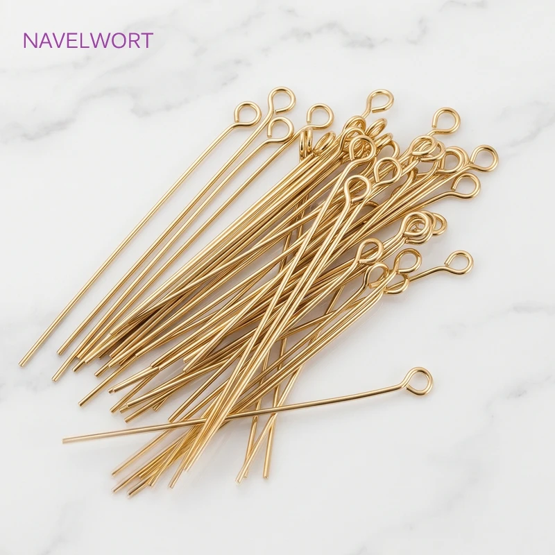 20-50mm 14K Gold Plated Ball Pins/Eye Pins/Flat Head Pins For Jewelry Making,Brass Metal Wire Pins,DIY Jewelry Pins Supplies image 6