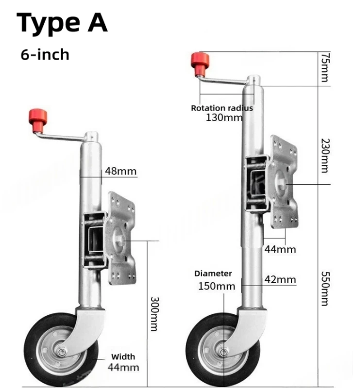 Trailer Legs 6/8/10inch RV Trailer Jack Guide Wheel Front Bracket Front Jack Accessories RV Leg Guide Wheel Rubber Wheel