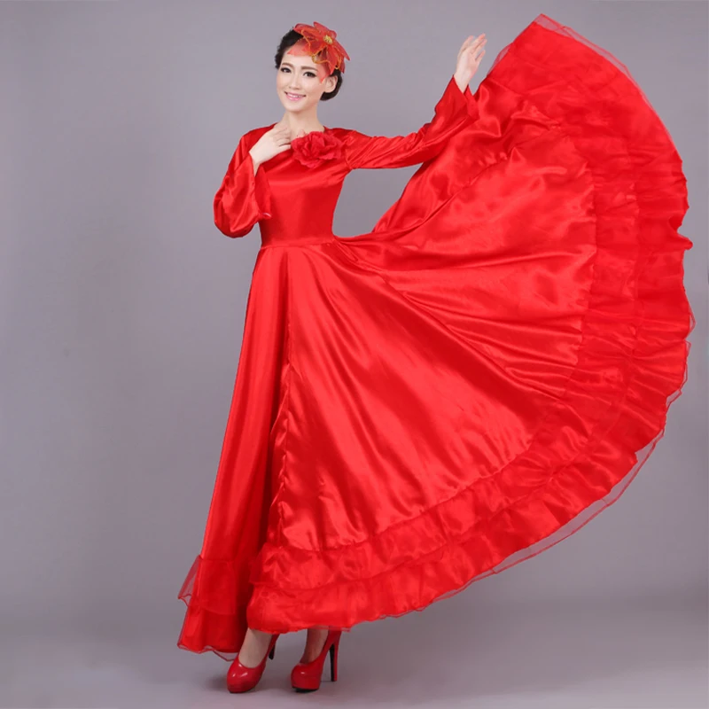360/540/720 Graden Spanje Flamenco Dans Jurk Vrouwen Opening Dans Ballroom Grote Schommel Rok Stadium Koor Prestaties kostuum