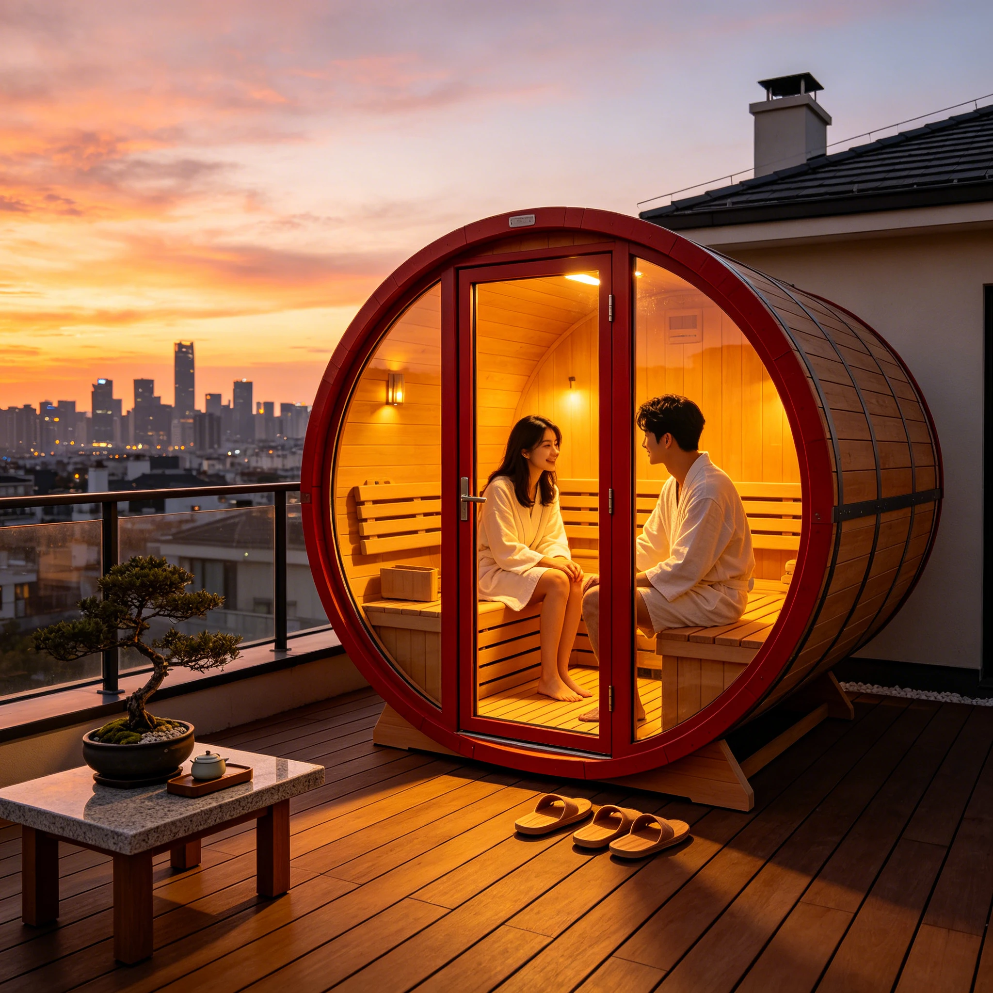 Barrel Sauna Outdoor Kit Solid Cedar Wood Traditional Wet Dry Sauna Efficient Heater Ventilation Easy Assembly Backyard Leisure