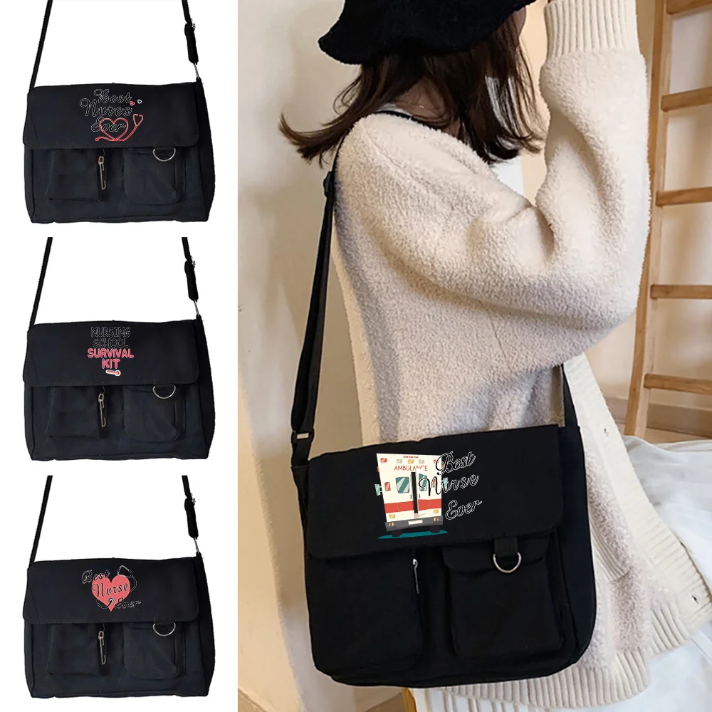 Shoulder Messenger Bags Women Canvas Crossbody Bag Casual Wild Nurse Print Postman Case Large Capacity Female Shopping Organizer