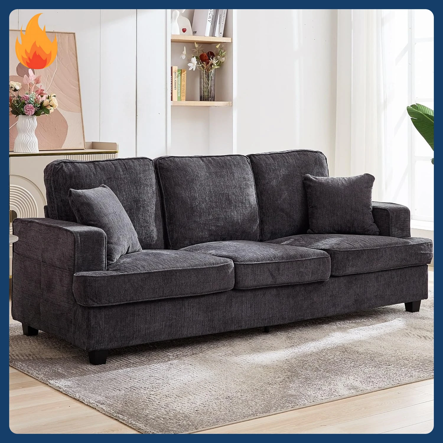 [وصول جديد! ]أريكة لغرفة المعيشة، أريكة سحابية مقاس 89 بوصة من الشنيل مع مقاعد عميقة ناعمة ومريحة للغاية، أريكة حديثة بثلاثة مقاعد