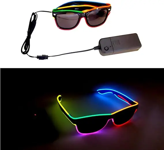 EL Wire Color Glow Eyewear Night Light Glasses Party Halloween Rave Light Up Spectacles with Portable battery pack