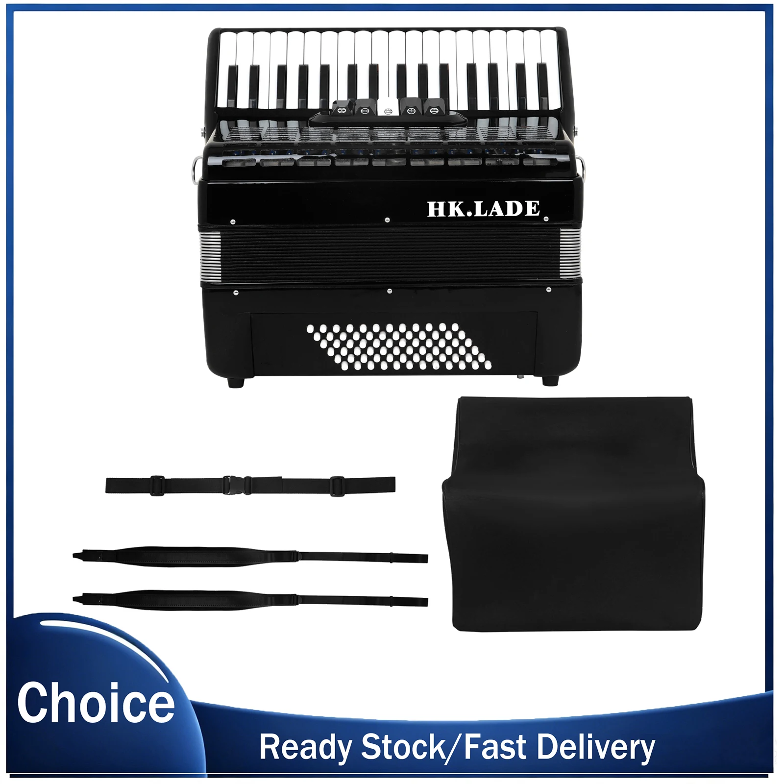 HK.LADE AH-50 34 Keys 72 Bass 5 Keyboard Accordion Professional Keyboard Instrument Voice Changing for Band Live Performance