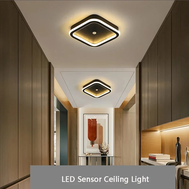Lámparas de techo con Sensor de movimiento PIR negro para dormitorio, sala de estar, AC85-265V, luces de techo de inducción para interiores, decoración para pasillo