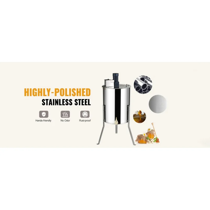 VEVOR Honey Extractor 4/8 Frame Stainless Steel Beekeeping Extraction Honeycomb Drum Spinner/Transparent Lid Silver
