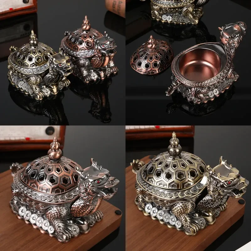 European Style Hollow Dragon Turtle Incense Burner Retro Home Office Decor Creative Living Room Ornament Handicraft