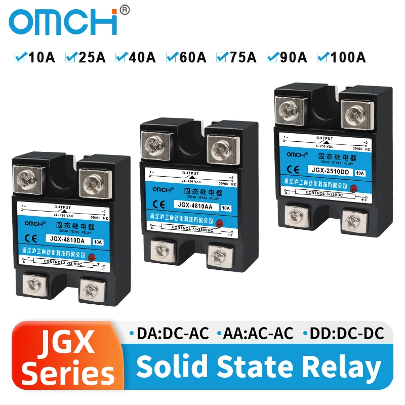 OMCH JGX-4810DA Single Phase Non-contact Solid State Relay DC Control AC 3-32VDC AC Control AC 24-480VAC 25A 40A 60A 75A 100A