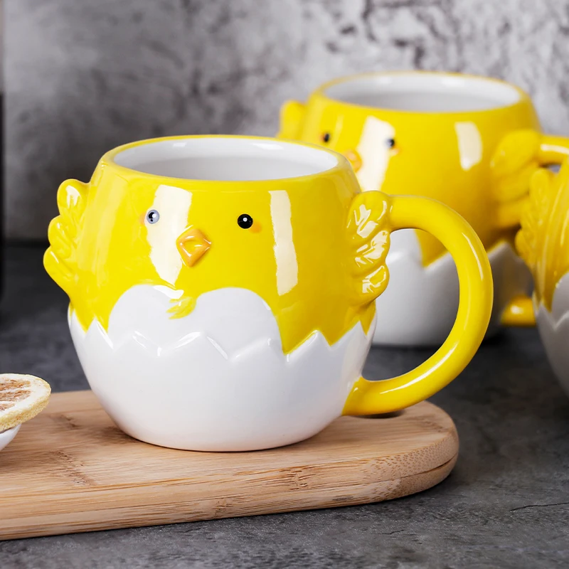 Cute 370ml Cartoon Animal Mug Novelty Ceramic Coffee Mugs with Bunny and Chick Design Creative Chicks Milk Cup for Easter Gift view 2