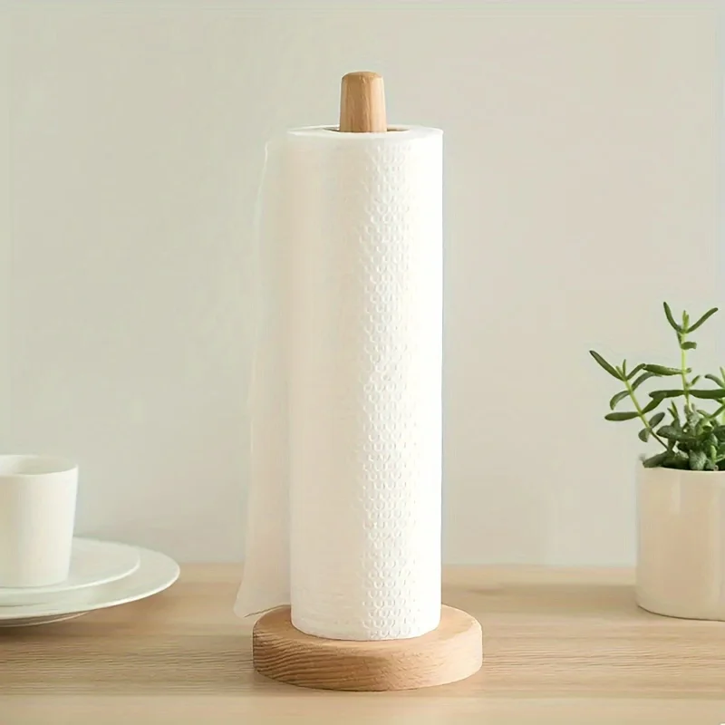 Kitchen Wooden Tissue Holder, No Punching Roll Paper Holder, Napkin Storage Rack, Vertical Lazy Cloth Holder