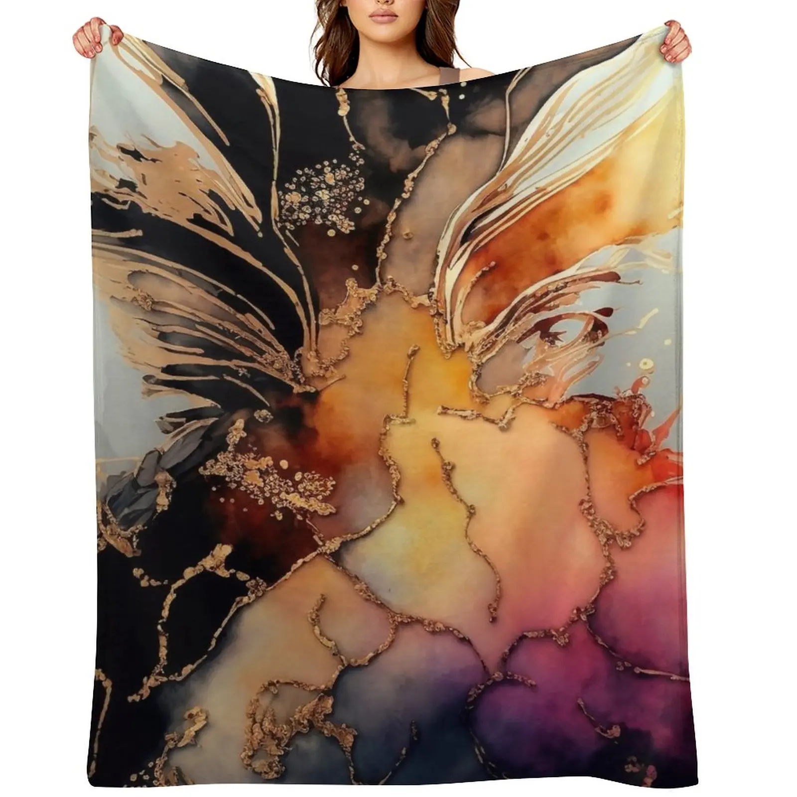 Sweet Pineapple - Abstract Alcohol Ink Resin Art Throw Blanket Soft Plaid Hairy Luxury valentine gift ideas Blankets