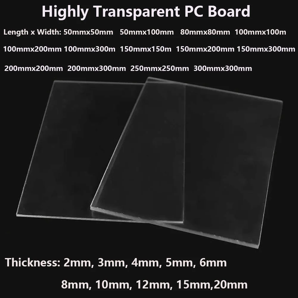 High Transparency PC Board, Heat-Resistant Solid Plastic Board With Thicknesses Of 2mm 3mm 4mm 5mm 6mm 8mm10mm 12mm 15mm 20mm