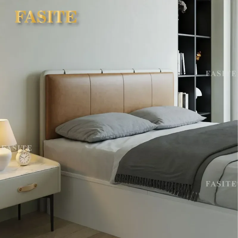 For Carbon Steel Bed Frame Ultra Thin Backrest Black Leather Antique Suspended Bed Retro French Style Small Apartment