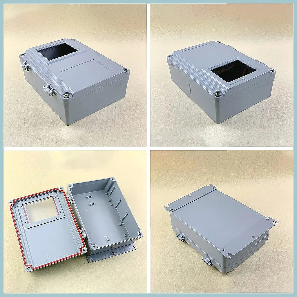Waterproof Aluminum Instrument Case with Display Window, 250x185x88mm, IP67 Protection (Character Count: 78)