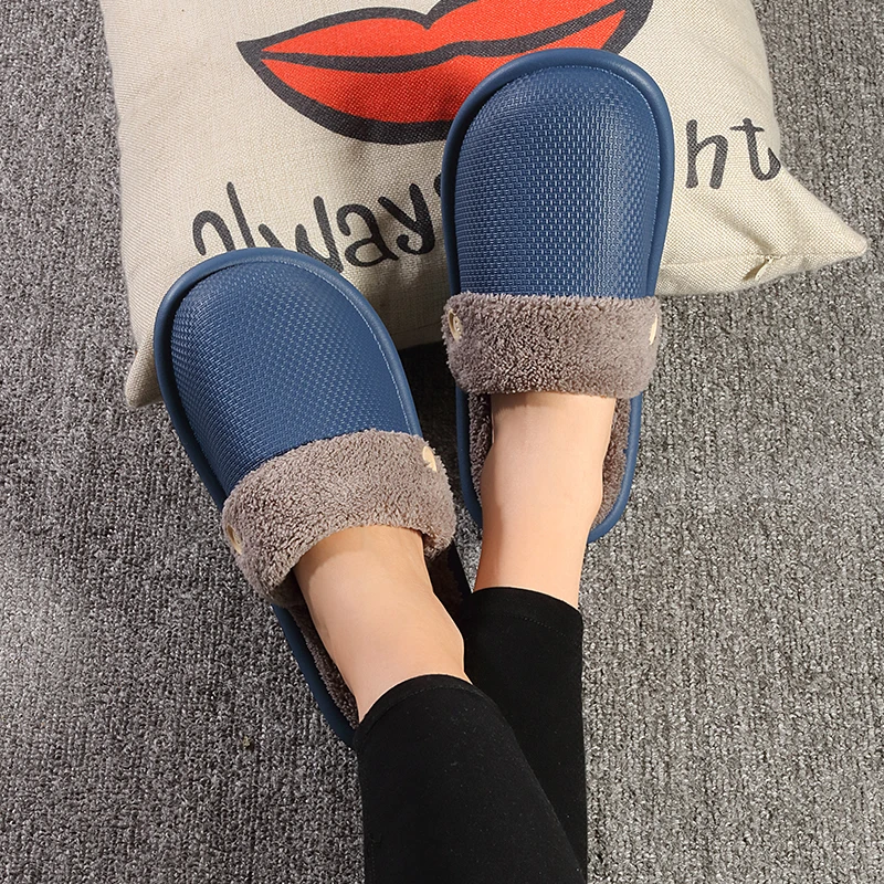 YISHEN Women Slippers Winter Waterproof Cotton Shoes Removable Fleece Lining Slides Home Bedroom Slippers Flats Slippers For Men